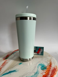 24oz Stainless Steel Tumbler with Straw (Light Green Base)
